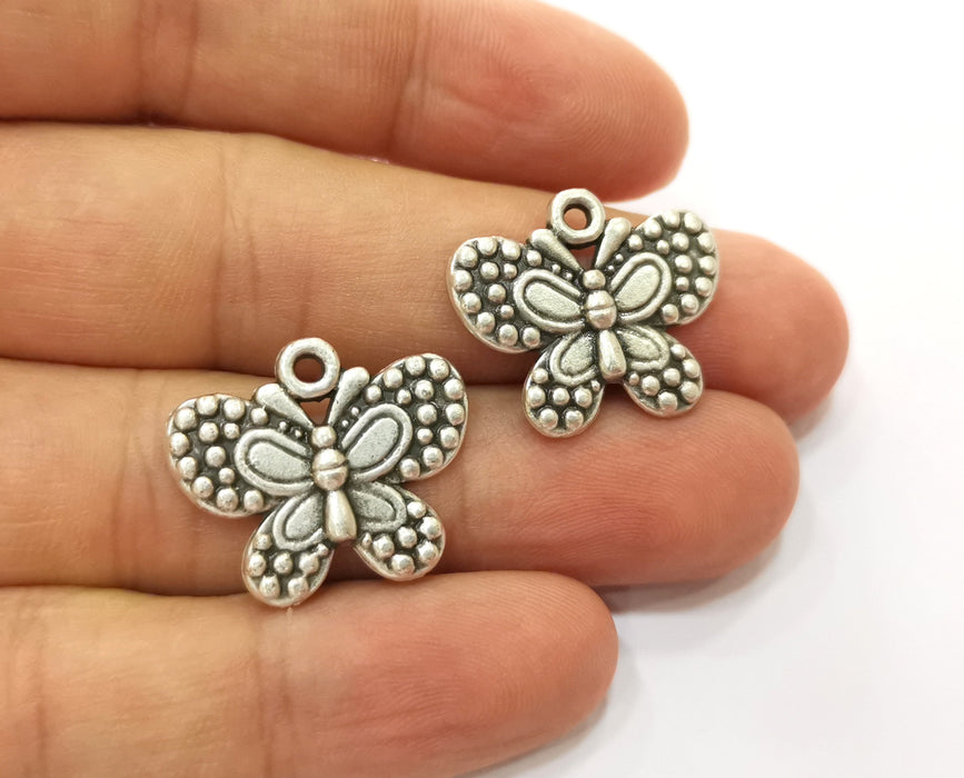 4 Silver Butterfly Charms Antique Silver Plated Charm (24x20mm) G18712