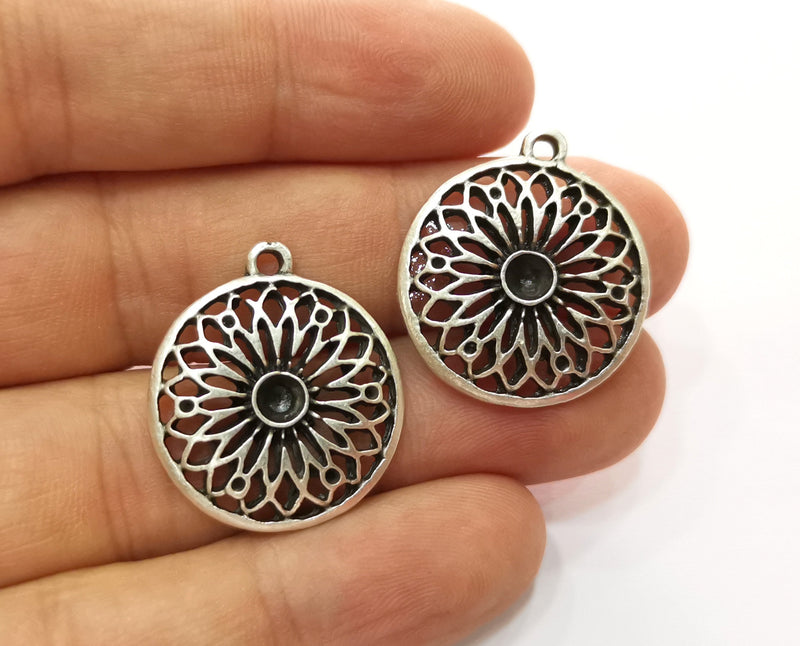 4 Silver Flower Charms Antique Silver Plated Charms (26x23mm)  G18713
