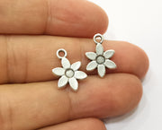 10 Flower Charms Antique Silver Plated Charms (17x12mm)  G18714