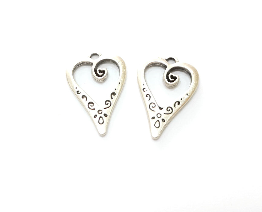 10 Heart Charms Antique Silver Plated Charms (25x17mm) G18715