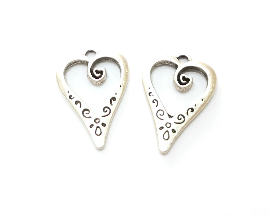 10 Heart Charms Antique Silver Plated Charms (25x17mm) G18715