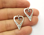 10 Heart Charms Antique Silver Plated Charms (25x17mm) G18715