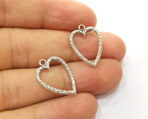 10 Heart Charms Antique Silver Plated Charms (21x15mm) G18716