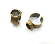 Ring Blank Setting Hammered Ring Base Bezel inlay Ring Backs Glass Cabochon Mounting Adjustable Antique Bronze Plated Ring (10x8mm ) G19277