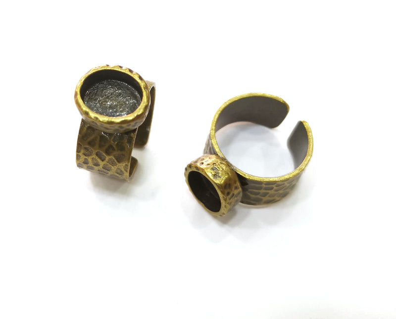Ring Blank Setting Hammered Ring Base Bezel inlay Ring Backs Glass Cabochon Mounting Adjustable Antique Bronze Plated Ring (10x8mm ) G19277