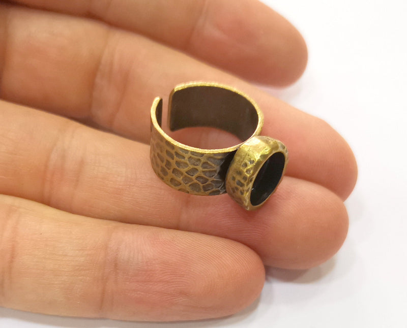 Ring Blank Setting Hammered Ring Base Bezel inlay Ring Backs Glass Cabochon Mounting Adjustable Antique Bronze Plated Ring (10x8mm ) G19277