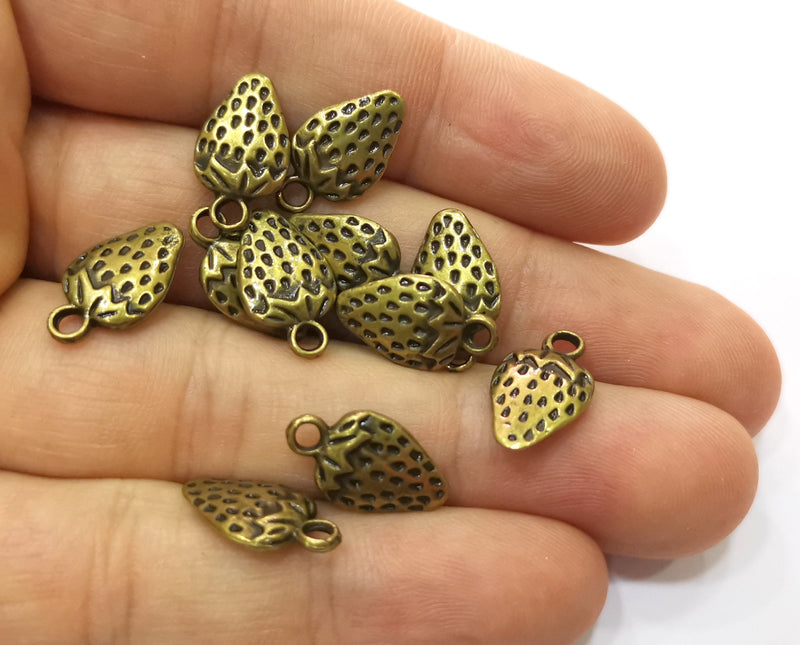 10 Strawberry Charms Antique Bronze Plated Charms (16x9mm) G19280