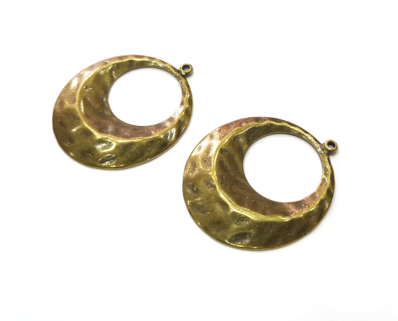 2 Hammered Charms Antique Bronze Plated Charms (39x33mm)  G19294