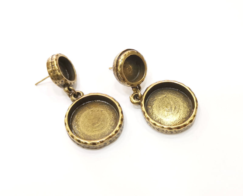 Earring Blank Backs Hammered Antique Bronze Resin Base inlay Blank Cabochon Mountings Antique Bronze (18+10mm Round blanks) 1 pair G19298