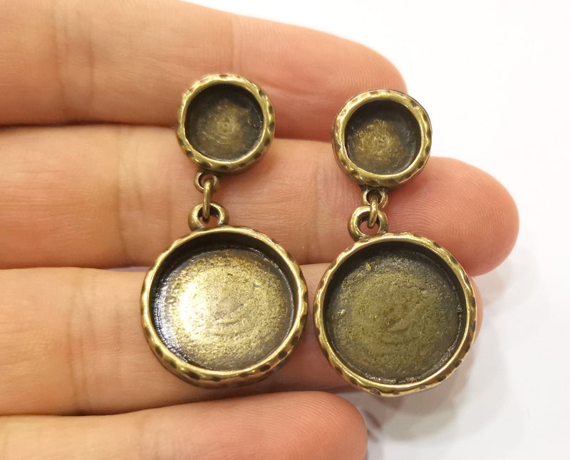 Earring Blank Backs Hammered Antique Bronze Resin Base inlay Blank Cabochon Mountings Antique Bronze (18+10mm Round blanks) 1 pair G19298