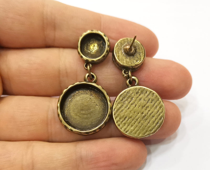 Earring Blank Backs Hammered Antique Bronze Resin Base inlay Blank Cabochon Mountings Antique Bronze (18+10mm Round blanks) 1 pair G19298