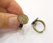 Antique Bronze Ring Blank Setting Hammered Cabochon Base Ring Backs Mounting Adjustable Ring Base Bezel (16mm) Antique Bronze Plated G19301