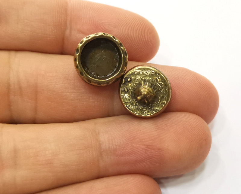 Earring Blank Backs Hammered Antique Bronze Resin Base inlay Blank Cabochon Mountings Antique Bronze (10mm Round blanks) 1 pair G19302