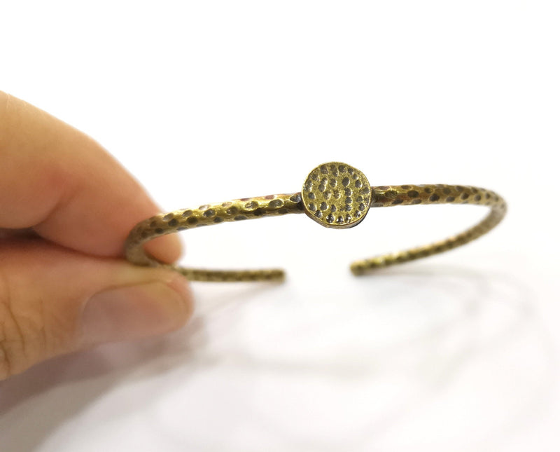 Bracelet Blank Cuff Bezel Bangle Blank Glass Cabochon Base Bezel Hammered Bracelet Adjustable Antique Bronze Bracelet (10mm ) G19306
