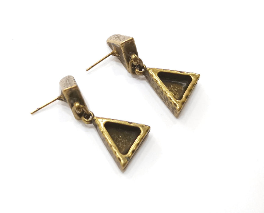 Earring Blank Backs Hammered Antique Bronze Resin Base inlay Blank Cabochon Mountings Antique Bronze (8mm+7mm Triangle blanks) 1 pair G19309
