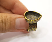 Ring Blank Setting Hammered Ring Base Bezel inlay Ring Backs Glass Cabochon Mounting Adjustable Antique Bronze Plated Ring (18x13mm ) G19311