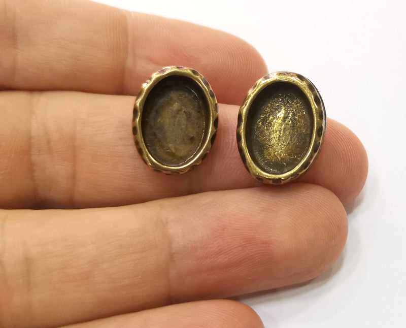 Earring Blank Backs Hammered Antique Bronze Resin Base inlay Blank Cabochon Mountings Antique Bronze (14+10mm Oval blanks) 1 pair G19312