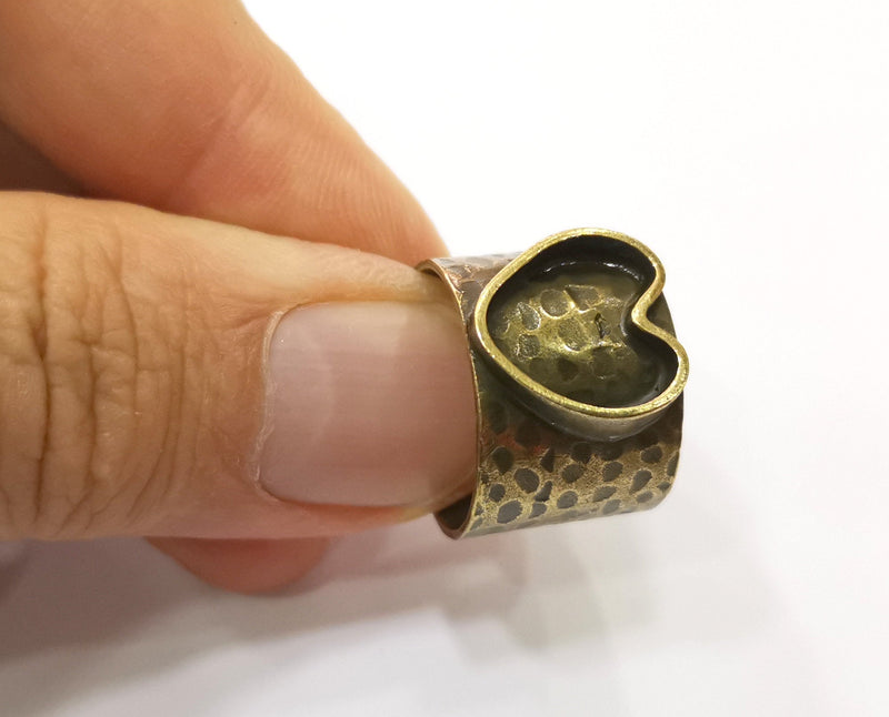 Heart Ring Blank Setting Hammered Ring Base Bezel inlay Ring Backs Glass Cabochon Mounting Adjustable Antique Bronze Plated(12x10mm ) G19313