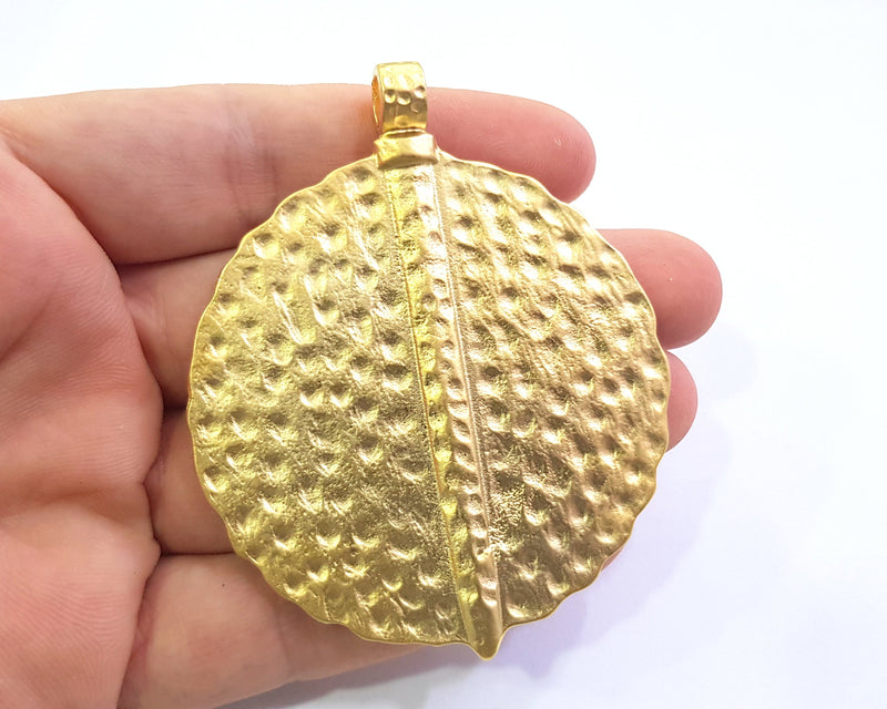 Hammered Medallion Pendant Gold Plated Pendant (74x60mm)  G19315