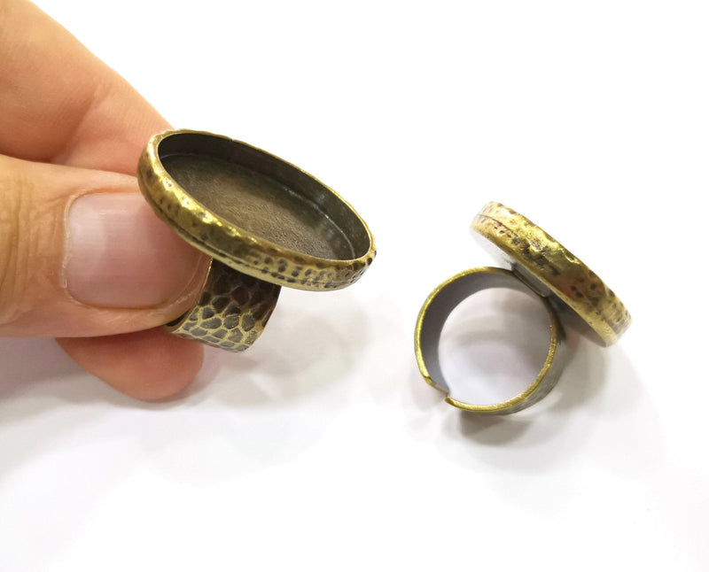 Ring Blank Setting Hammered Ring Base Bezel inlay Ring Backs Glass Cabochon Mounting Adjustable Antique Bronze Plated Ring (30x22mm ) G19324