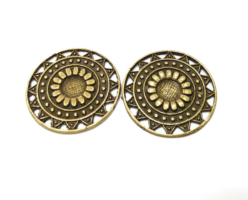 2 Round Connector Charm Antique Bronze Plated Charms (37mm) G19331