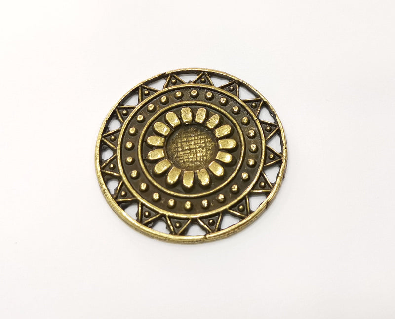 2 Round Connector Charm Antique Bronze Plated Charms (37mm) G19331
