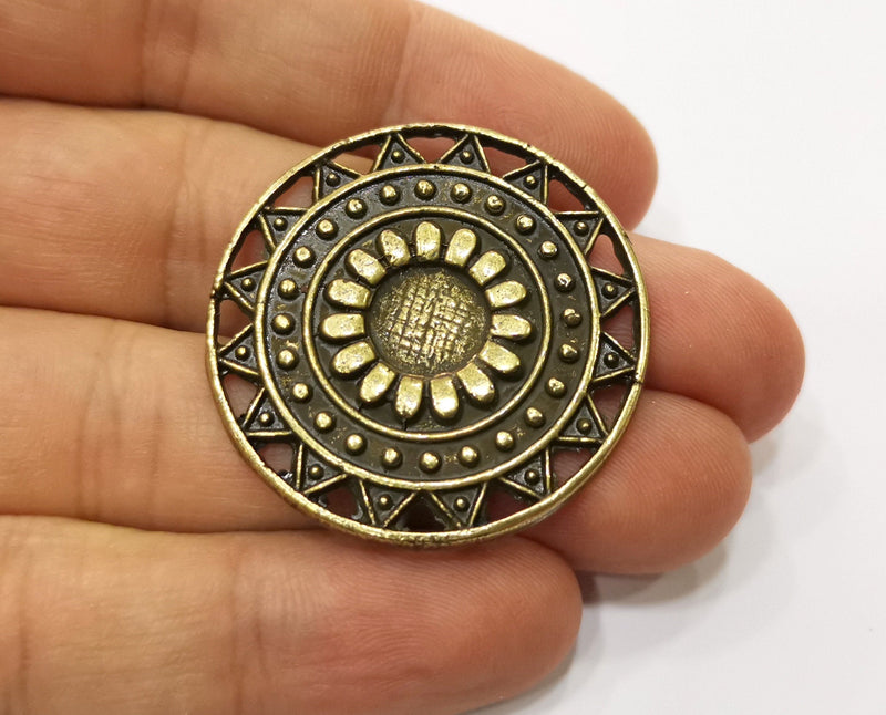 2 Round Connector Charm Antique Bronze Plated Charms (37mm) G19331