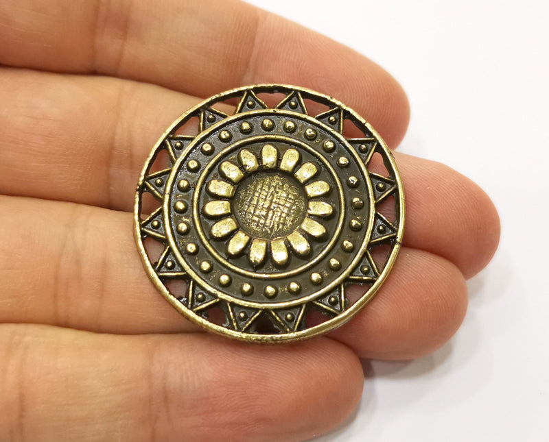 2 Round Connector Charm Antique Bronze Plated Charms (37mm) G19331