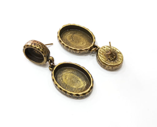 Earring Blank Backs Hammered Resin Base inlay Blank Cabochon Mountings Antique Bronze Plated (18x13+10x8mm Oval blanks) 1 pair G19342