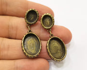 Earring Blank Backs Hammered Resin Base inlay Blank Cabochon Mountings Antique Bronze Plated (18x13+10x8mm Oval blanks) 1 pair G19342