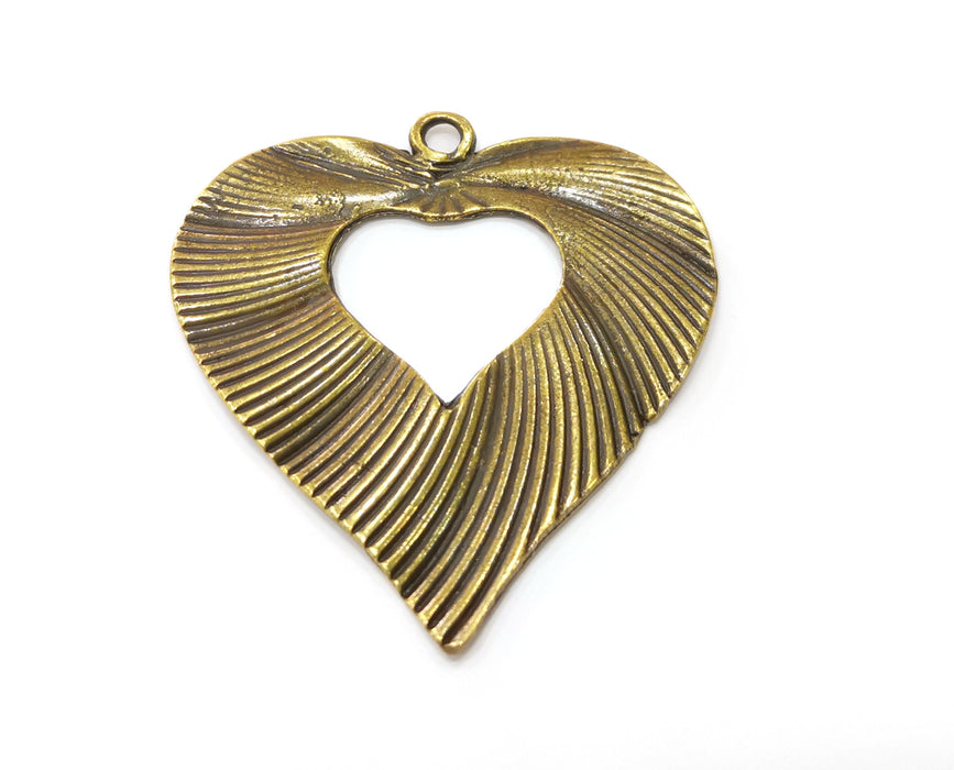 2 Heart Pendant Antique Bronze Plated Pendant (50x48mm) G19348