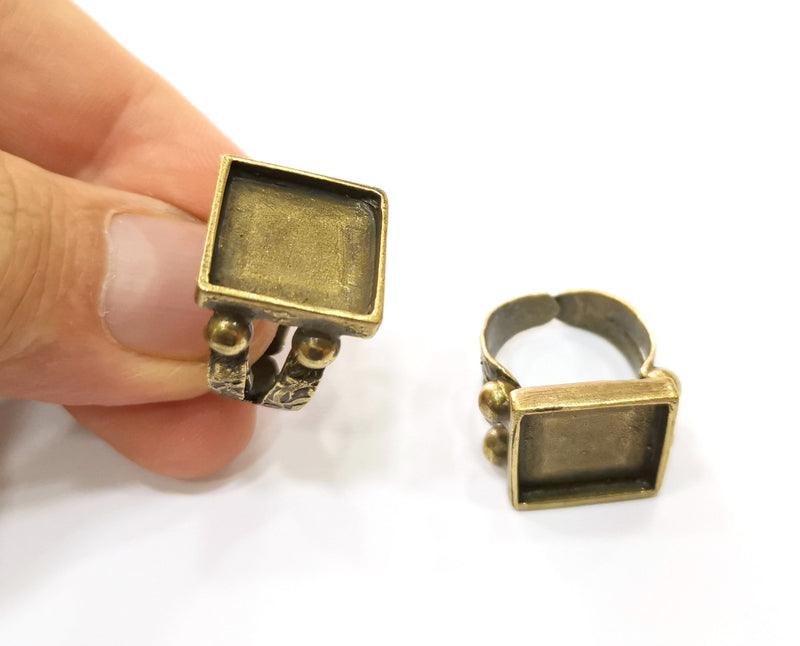 Ring Blank Setting Hammered Ring Base Bezel inlay Ring Backs Glass Cabochon Mounting Adjustable Antique Bronze Plated Ring (15x15mm ) G19355