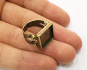 Ring Blank Setting Hammered Ring Base Bezel inlay Ring Backs Glass Cabochon Mounting Adjustable Antique Bronze Plated Ring (15x15mm ) G19355