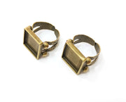 Ring Blank Setting Hammered Ring Base Bezel inlay Ring Backs Glass Cabochon Mounting Adjustable Antique Bronze Plated Ring (15x15mm ) G19355