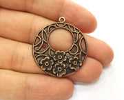 2 Flower Charms Antique Copper Plated Charms (38x34mm)  G18749