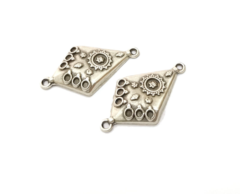 4 Silver Charms Connector Antique Silver Plated Charms (34x19mm)  G19359