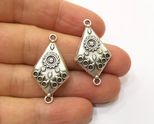 4 Silver Charms Connector Antique Silver Plated Charms (34x19mm)  G19359