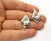 4 Silver Charms Connector Antique Silver Plated Charms (34x19mm)  G19359