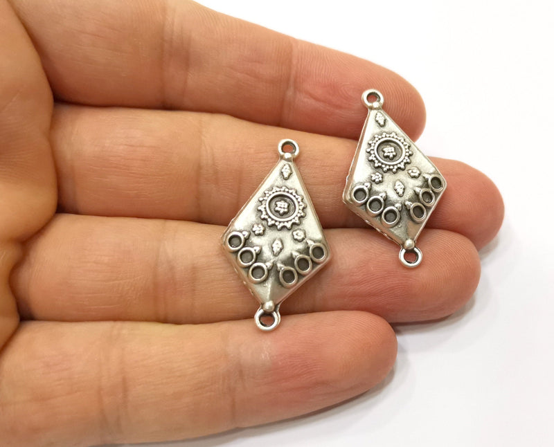 4 Silver Charms Connector Antique Silver Plated Charms (34x19mm)  G19359