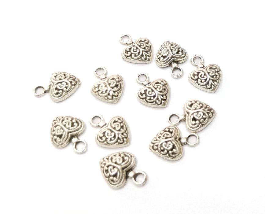 20 Heart Charms Antique Silver Plated Charms (14x10mm)  G19366