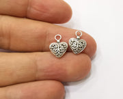 20 Heart Charms Antique Silver Plated Charms (14x10mm)  G19366