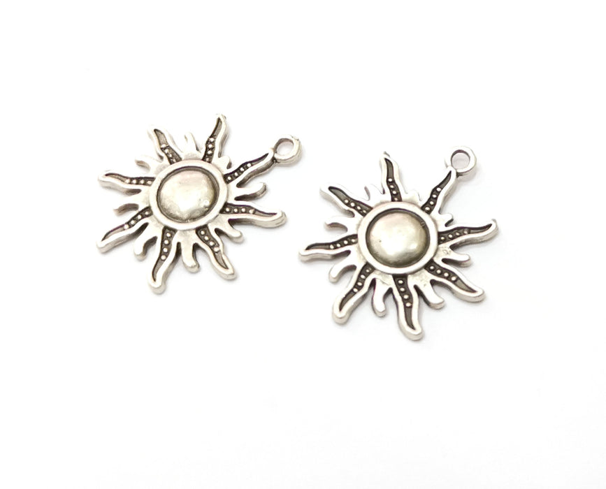 10 Sun Charms Antique Silver Plated Charms (27x24mm)  G19368