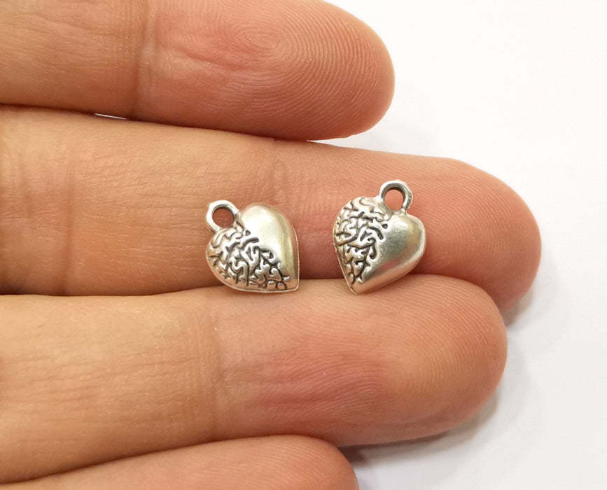 10 Heart Charms Antique Silver Plated Charms (12x9mm)  G19370
