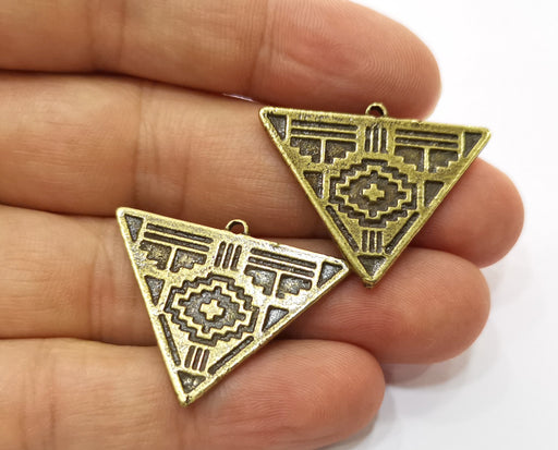 2 Triangle Charms Antique Bronze Plated Charms (33x25mm)  G18766