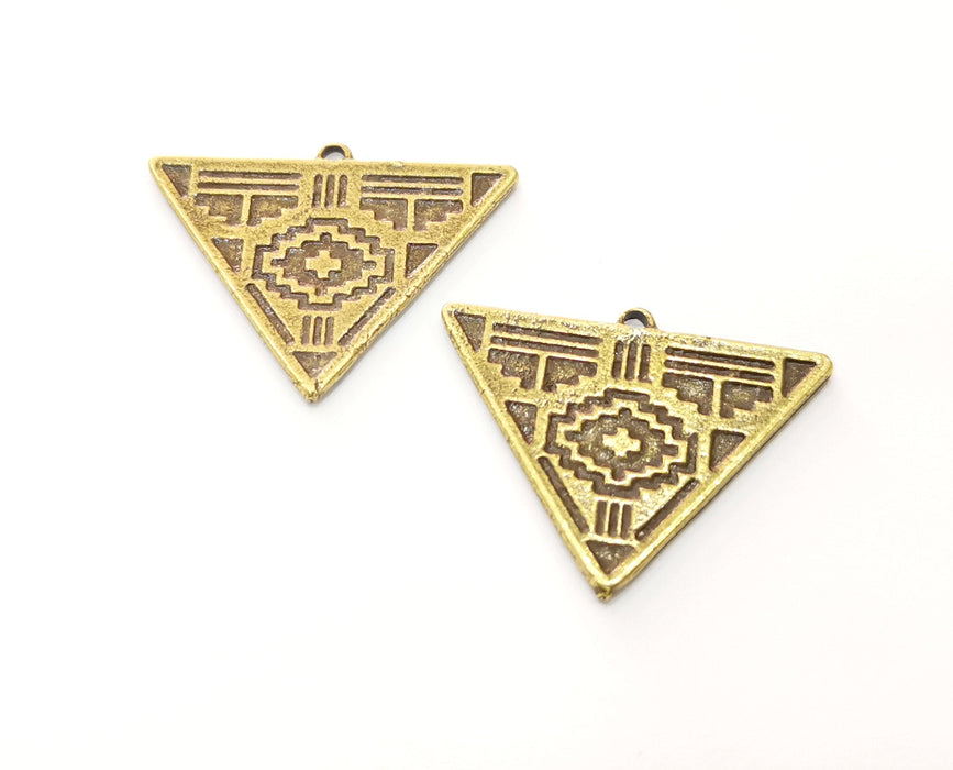 2 Triangle Charms Antique Bronze Plated Charms (33x25mm)  G18766