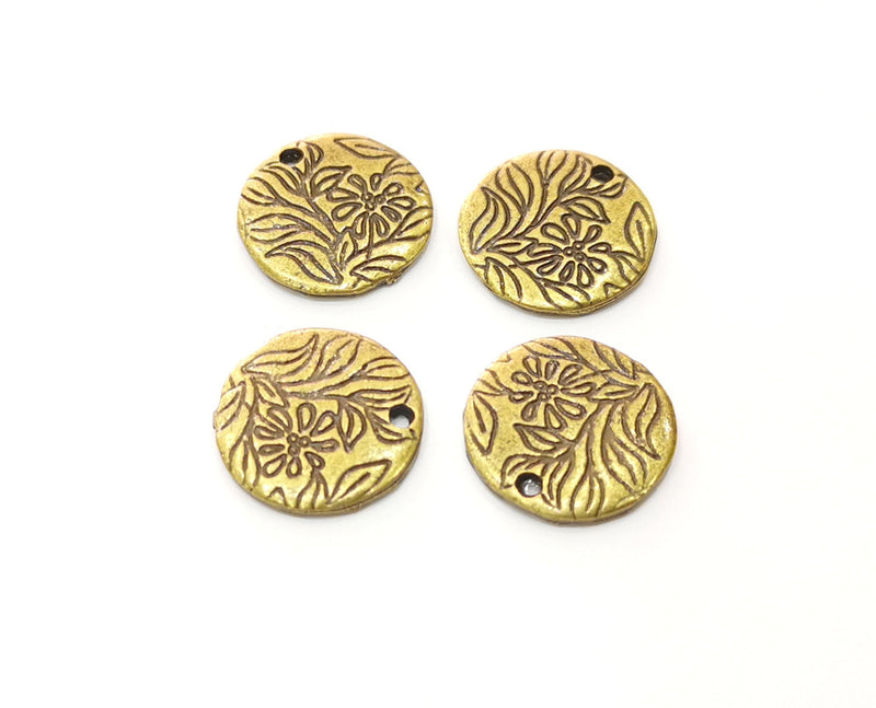10 Flower Charms Antique Bronze Plated Charms (15mm)  G18777
