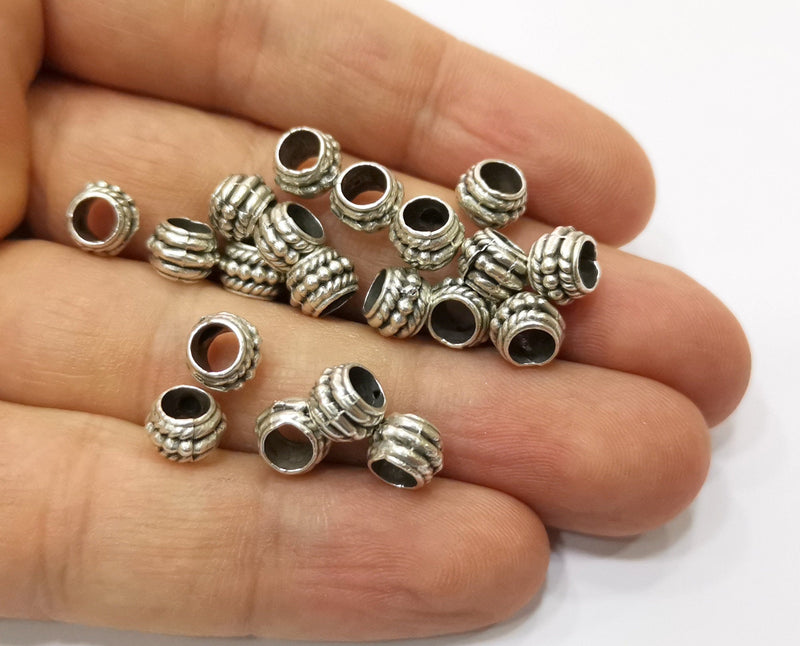 10 Silver Rondelle Beads Antique Silver Plated Beads (8mm)  G19372