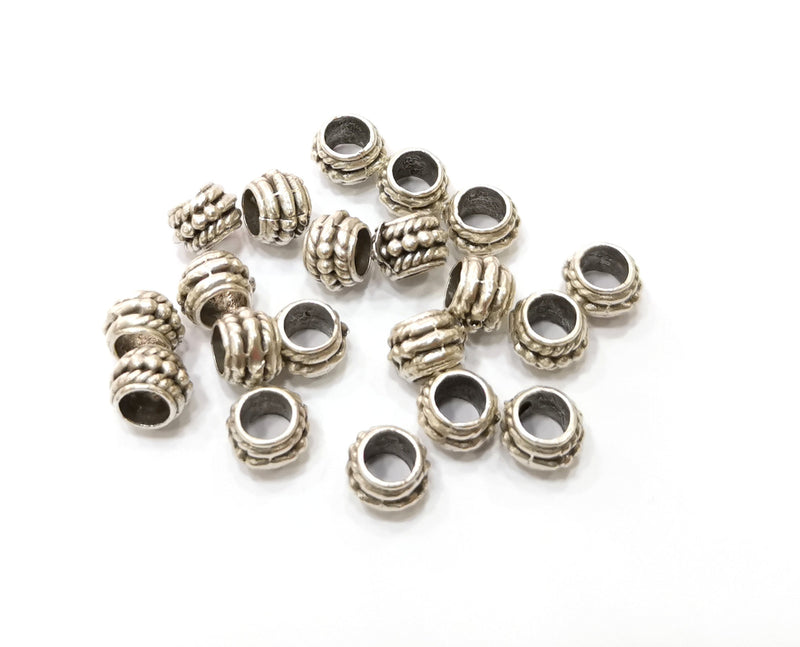 10 Silver Rondelle Beads Antique Silver Plated Beads (8mm)  G19372