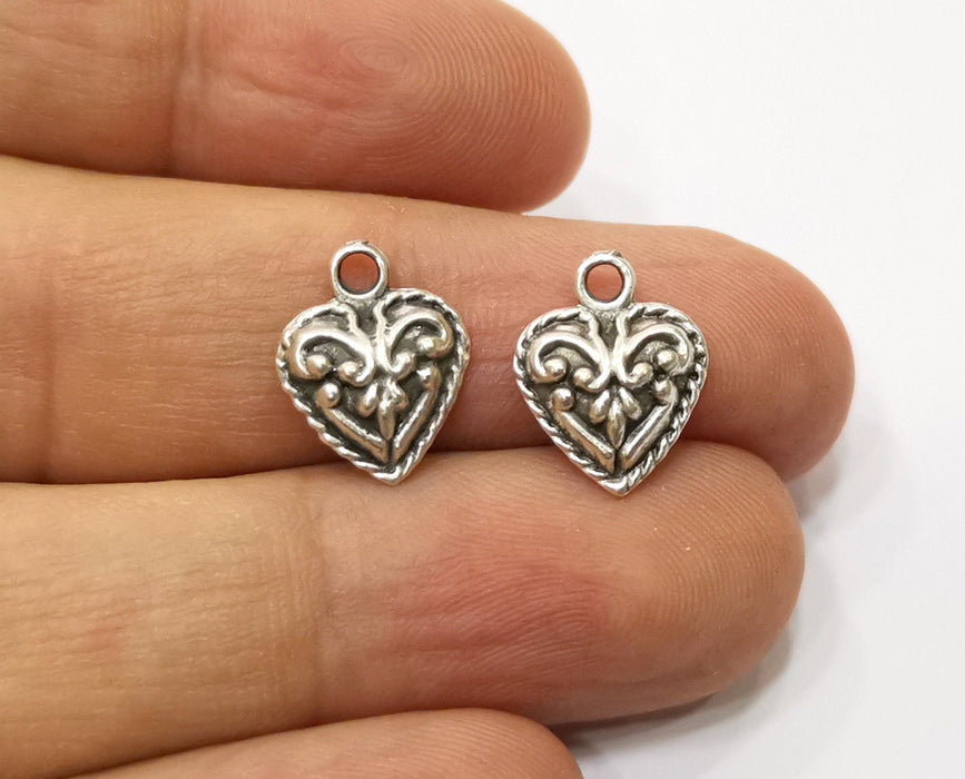 10 Heart Charms Antique Silver Plated Charms (14x11mm)  G19375