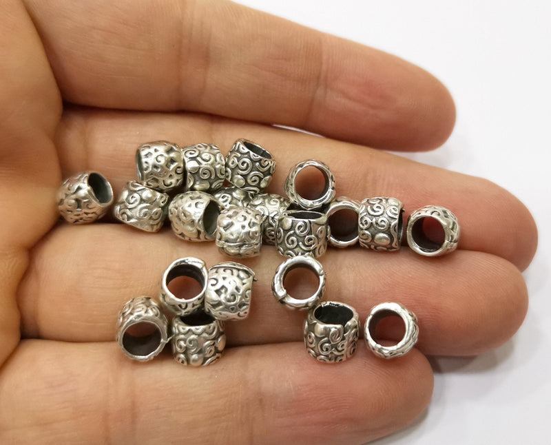 10 Silver Rondelle Beads Antique Silver Plated Beads (8mm)  G19376